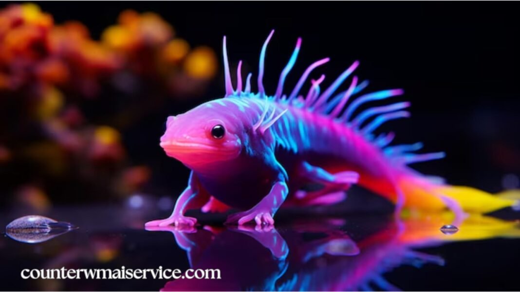 blue neon axolotl